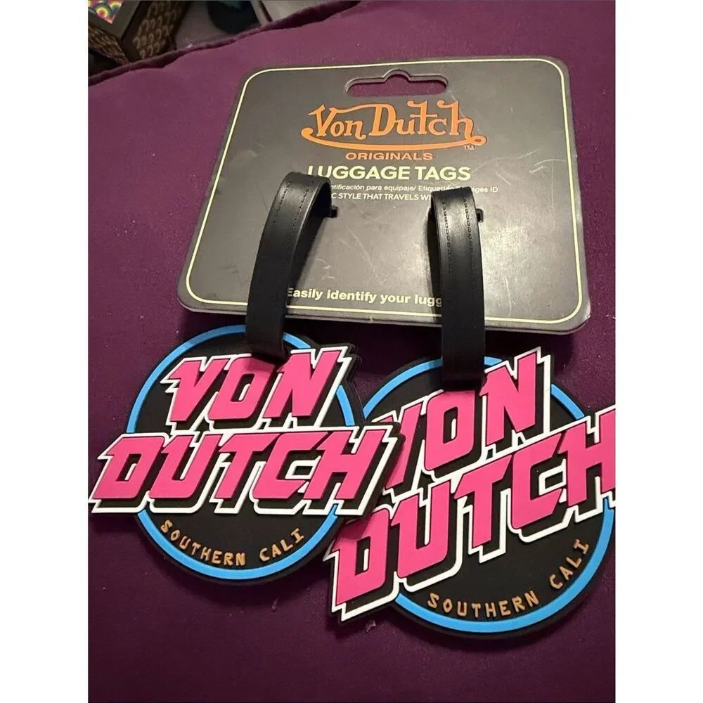Von Dutch Black & Pink Round Logo Luggage Tags (Pair)
